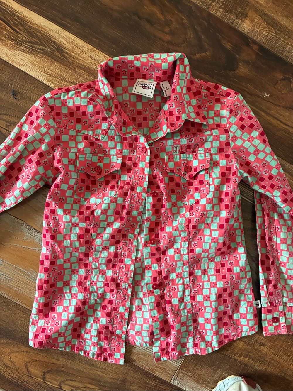 Cruel Girl Pink & Mint Checkered Button-Down Shirt small (6-7)